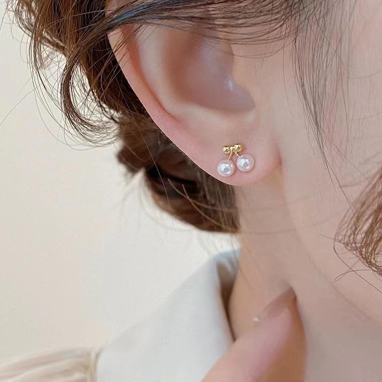 ピアス レディース S925 シルバー 韓国風 さくらんぼ パール 小さめ かわいい シンプル アレルギー対応 アクセサリー