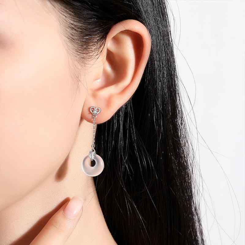 ピアス レディース S925 シルバー 白玉髄 平安扣 新中式 小ぶり 祥雲 葫芦 イヤリング アクセサリー