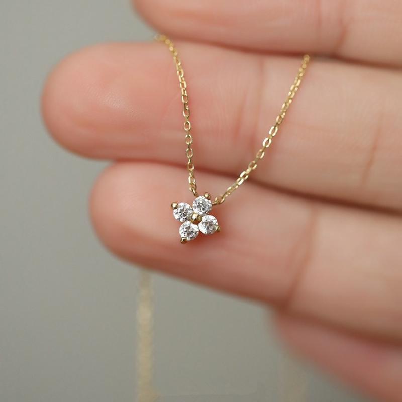 ネックレス レディース S925 シルバー 14K 金 四つ葉 クローバー 小ぶり 鎖骨 チェーン ラッキーアイテム 高級感 デザイン