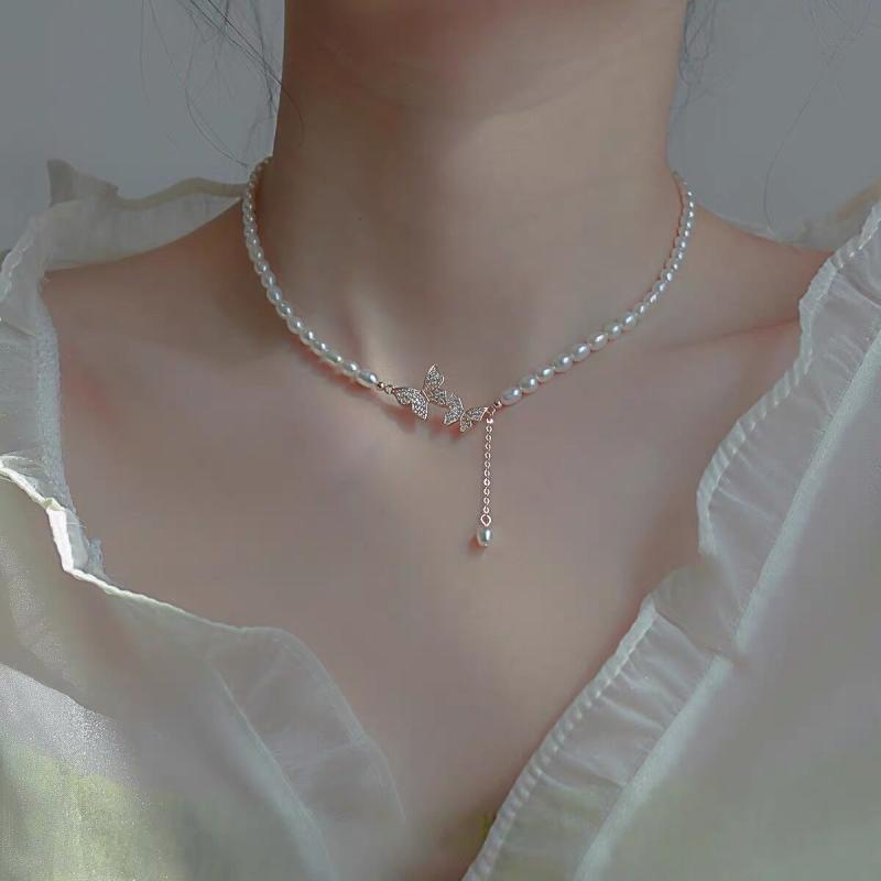ネックレス レディース ジルコニア 蝶 ペンダント シルバー925 淡水パール チェーンネックレス アクセサリー おしゃれ かわいい ファッション
