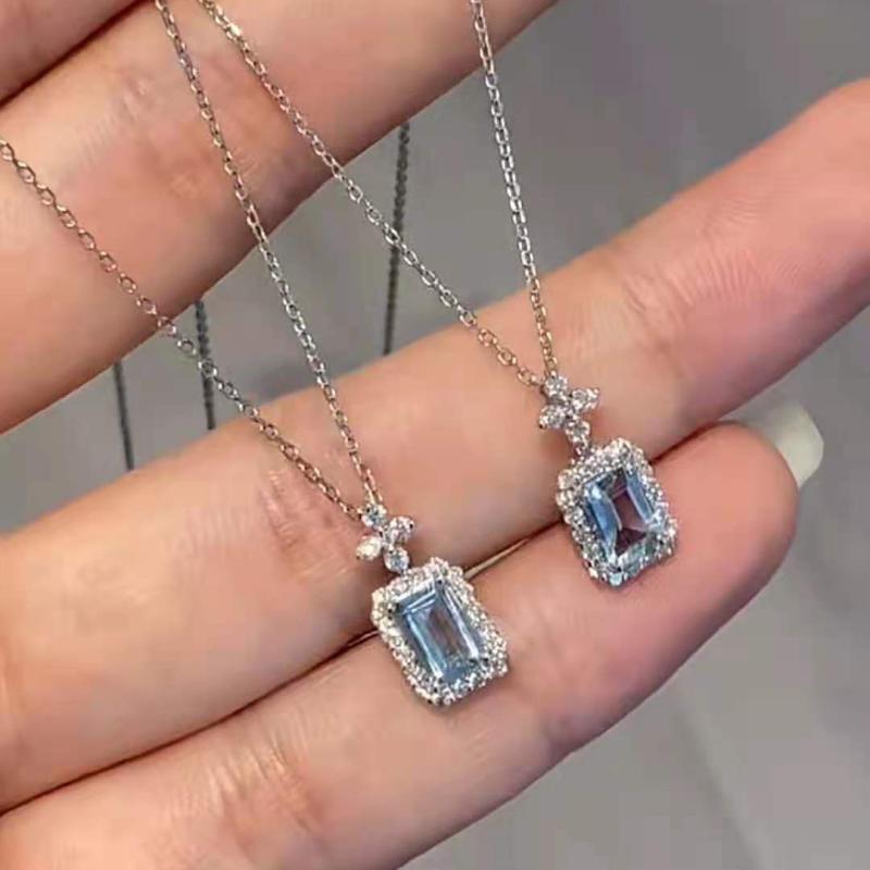 ネックレス レディース 925シルバー トパーズ ジルコニア ペンダント 鎖骨チェーン 海藍 かわいい 小さめ シルバー925 電気メッキ加工 女性用 上品 エレガント