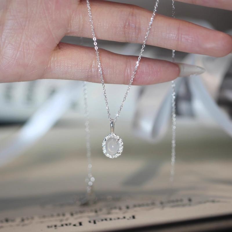 ネックレス レディース シルバー925 ジルコニア 白玉髄 ペンダント 楕円 鎖骨チェーン シンプル かわいい おしゃれ エレガント