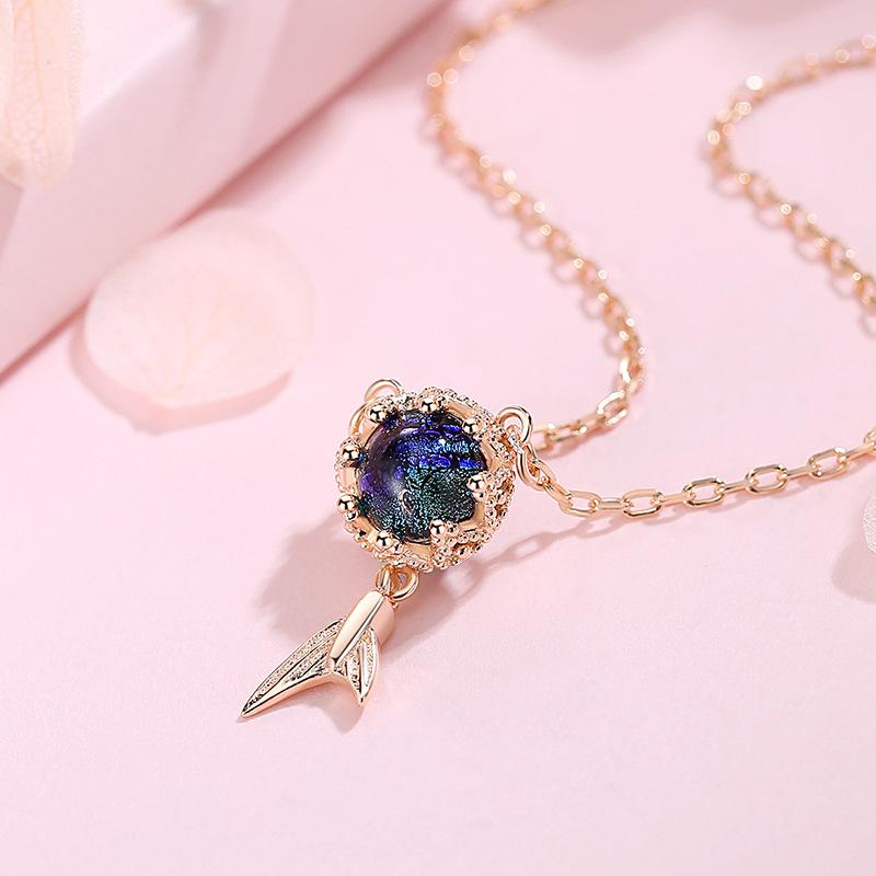 ネックレス レディース シルバー925 水晶 魚モチーフ ペンダント 鎖骨チェーン 森ガール かわいい 清新