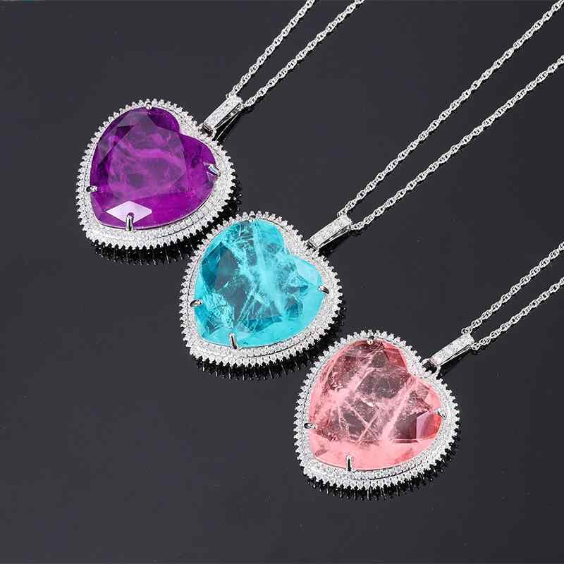 ネックレス レディース 秋冬 ハート形 ペンダントトップ 彩石 ファッション かわいい おしゃれ エレガント セーターチェーン アクセサリー