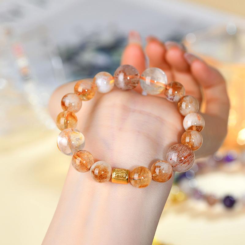 ブレスレット レディース 天然水晶 ラッキーアイテム 黒金 スーパーセブン 黄色 タワー水晶 レインボー ヘアーインクルージョン 水晶 パワーストーン