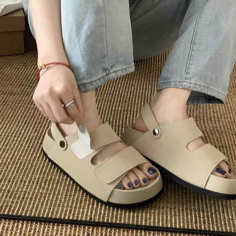 サンダル レディース 厚底 法式 スタイル 黒色 普段使い スカート 合わせやすい 靴 歩きやすい
