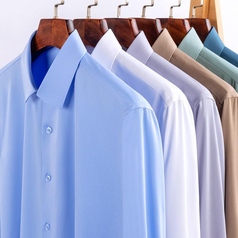 シャツ メンズ 男性用 ビジネス 長袖 半袖 伸縮性 竹繊維 通年 ワークシャツ 刺繍 電気メッキ加工 高級感