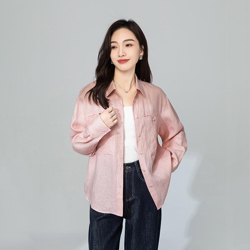 シャツ レディース 亜麻 リネン ブラウス トップス 春夏 秋冬 ゆったり 長袖 接触冷感 薄手 UVカット 紫外線対策 オフィス カジュアル