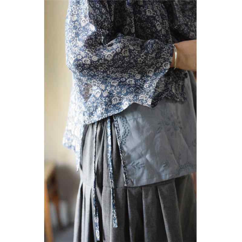 トップス レディース 春秋 綿麻 刺繍 チャイナ風 切り替え カットソー 小衫2