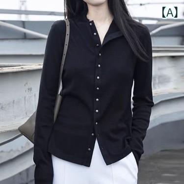 シャツ レディース 長袖 小立襟 無地 シンプル ブラウス トップス オフィス カジュアル きれいめ 通勤 秋冬 7,831円
