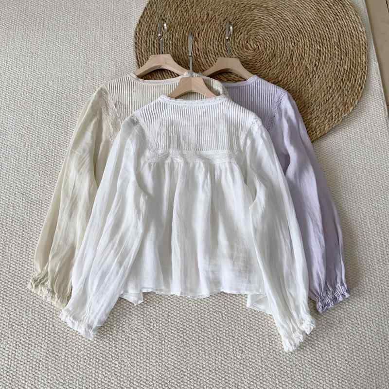 シャツ レディース 春夏 花柄 襟付き 亜麻 リネン 長袖 ゆったり かわいい ブラウス トップス｜ソファポテト