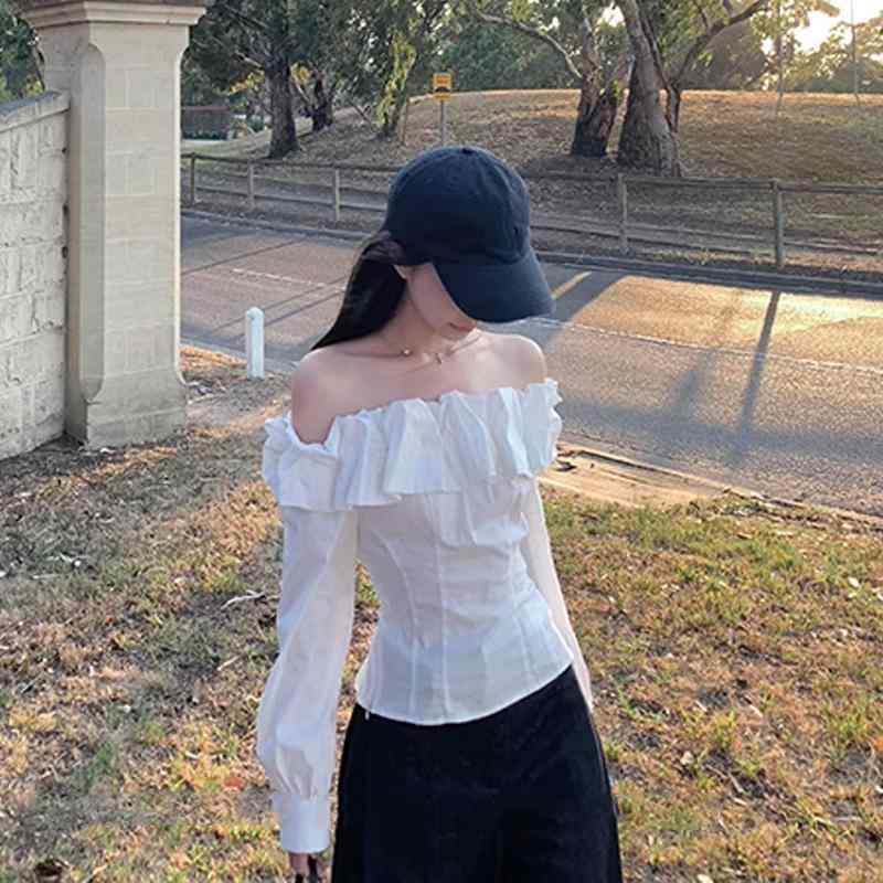 プルオーバー レディース 烏兎 長袖 花柄 トップ トップス オフショルダー 窈窕たる 好いたらしいめ 可愛らしい 通い 執務室2