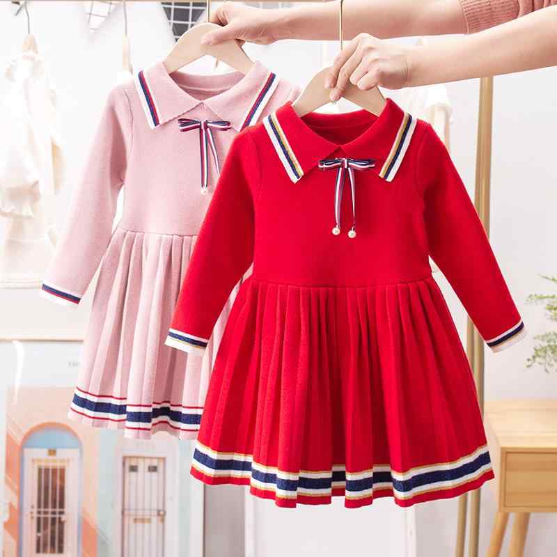 ワンピース ガールズ 秋物 子供服 韓国 おしゃれ プリンセス ニット 長袖 通学着 学院風2
