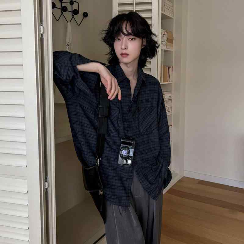 シャツ メンズ 男性用 長袖シャツ チェック柄 ゆったり 普段使い 韓国系 カジュアルスタイル