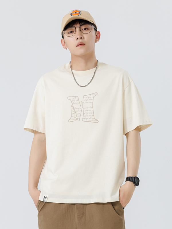 Tシャツ 男性用 半袖 ヘビーウェイト Mロゴ フロッキー プリント アメカジ ストリート 接触冷感 吸湿速乾 純綿100% 普段使い