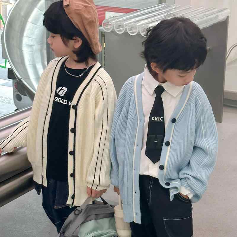 子供服 カーディガン 春物 長袖 ニット セーター アウター おしゃれ かわいい トレンド ベーシック スタイル 男の子 女の子 普段着2｜ソファポテト