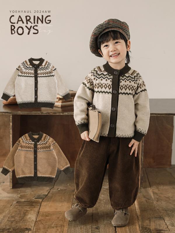 ニット キッズ 子供服 長袖 セーター レトロ 英国風 秋冬 ファッション ニットカーディガン