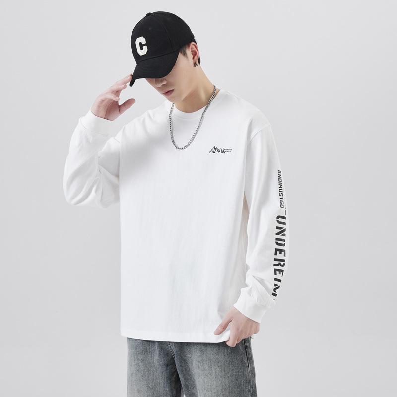 Tシャツ 男性用 ゆったり ビッグシルエット 長袖 トップス カットソー 丸首 プリント カジュアル ストリート系 秋冬