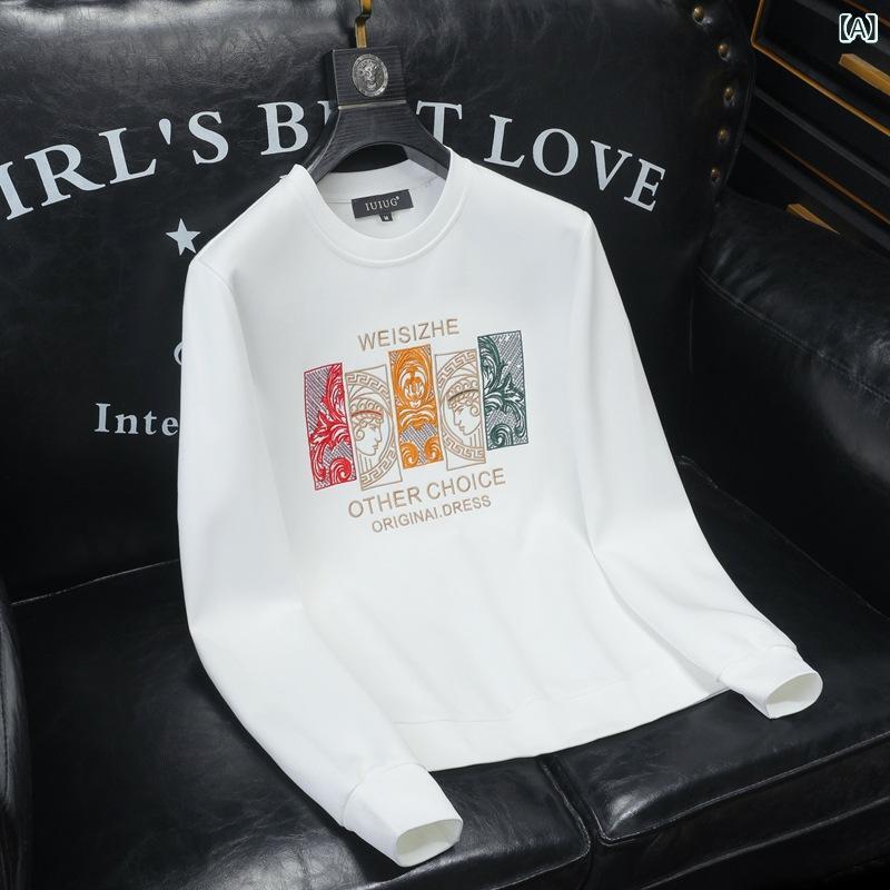 プルオーバー メンズ 長袖 トップス 秋冬 服 刺しゅう 厚地の外套 か細い 肌付き カットソー 体恤