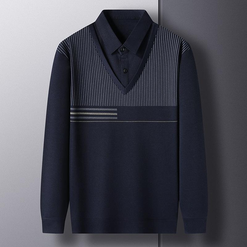 Tシャツ 男性用 長袖 ポロシャツ シニア ミドルエイジ トップス 春秋 フェイクレイヤード カットソー