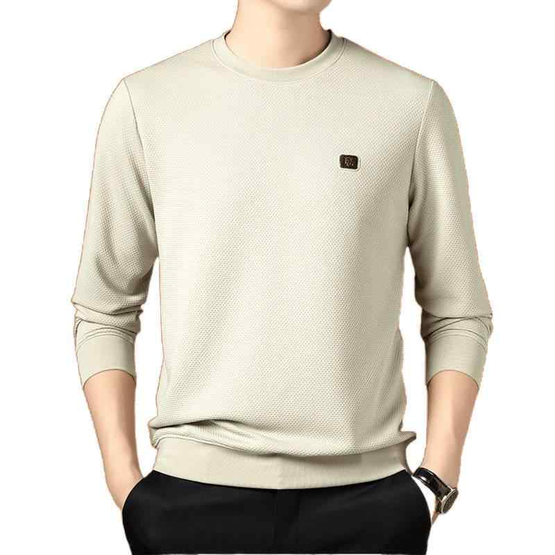 Tシャツ メンズ 男性用 長袖 トップス プルオーバー ラウンドネック 桑蚕糸 シルク 混紡 ゆったり インナー カジュアル 百搭