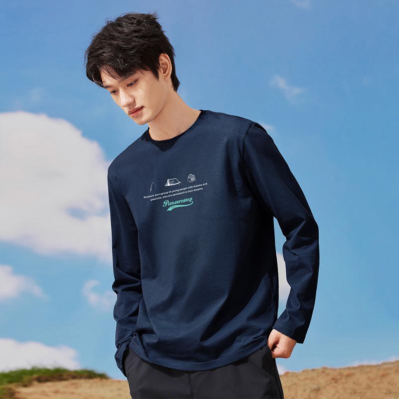 Tシャツ 男性用 春物 綿 ラウンドネック プリント 長袖 トップス 普段使い 部屋着2
