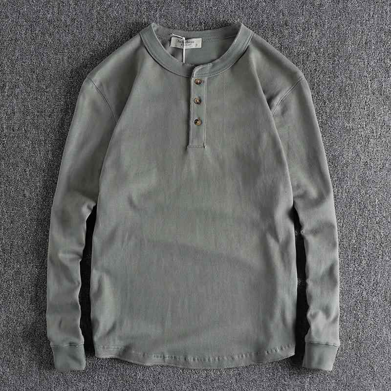 Tシャツ メンズ 男性用 ヘンリーネック 長袖 綿100% ニット 厚手 無地 アメリカン ヴィンテージ レトロ カットソー 春 秋 インナー