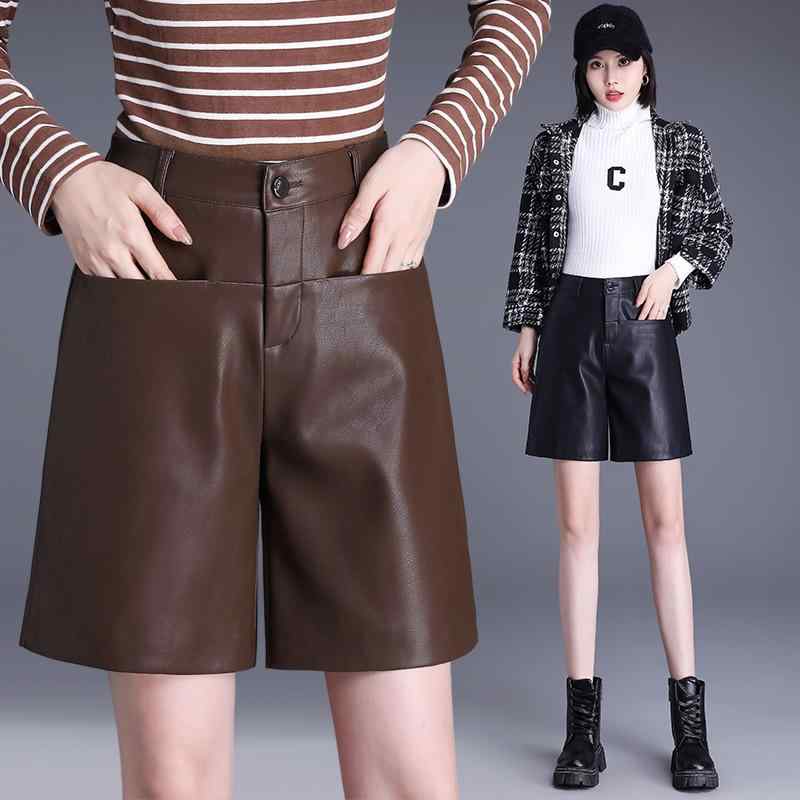パンツ レディース 羊革 本革 ショートパンツ 秋冬 ワイド キュロット ハーフパンツ カジュアル|ソファポテト