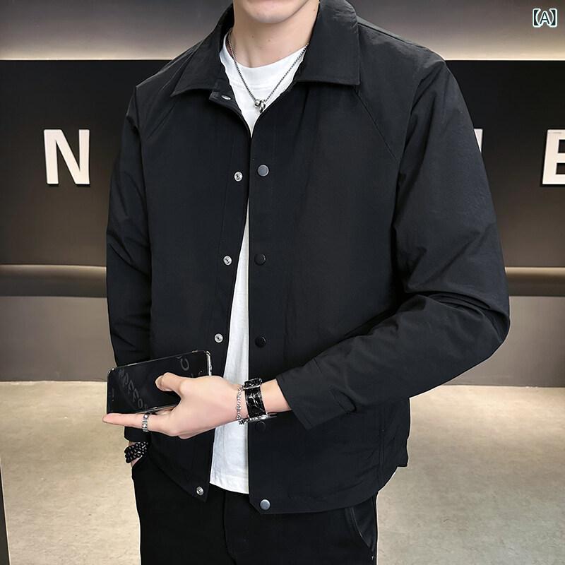 ジャケット 男性用 春物 ルーズ ビジネス カジュアル カーディガン 長袖 トップス ショート丈 ミニマル デザイン 襟付き アウター
