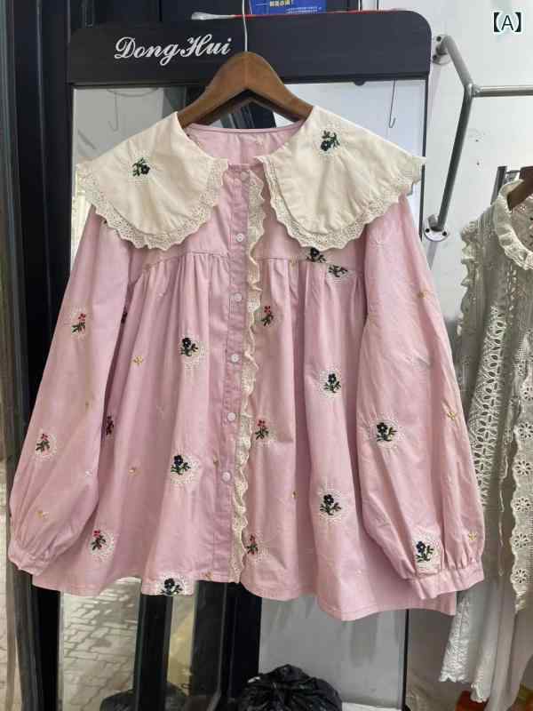 シャツ レディース 春夏 コットン リネン 襟付き トップス ブラウス ゆったり 森ガール ナチュラル 長袖2