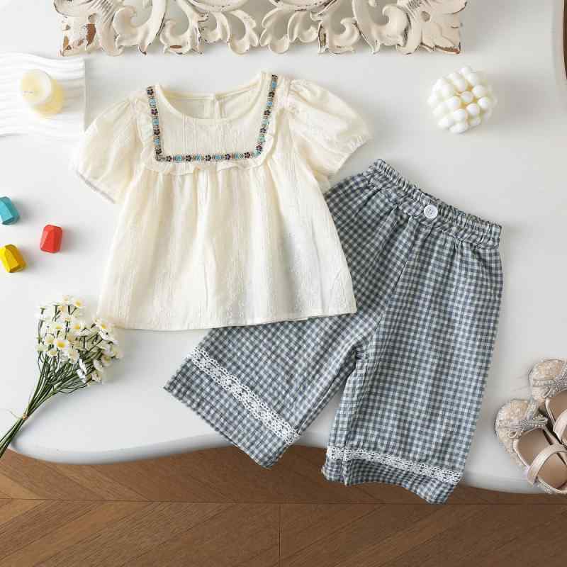 キッズ ファッション セットアップ 森ガール ドール シャツ ワイドレッグ パンツ 女の子 上下 2点 かわいい 通気性 快適 ナチュラル