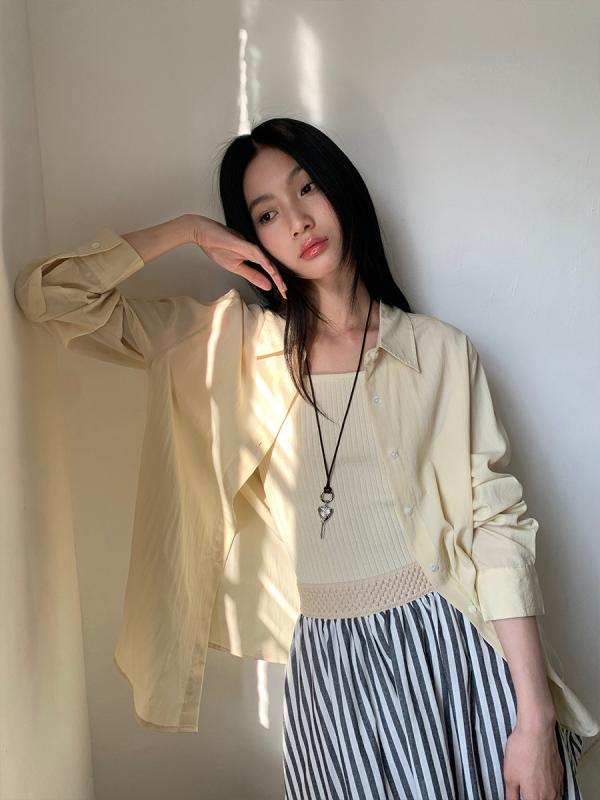 シャツ レディース 春夏 ベーシック 襟付き トップス ゆったり ミドル丈 接触冷感 吸湿速乾 ブラウス2|ソファポテト