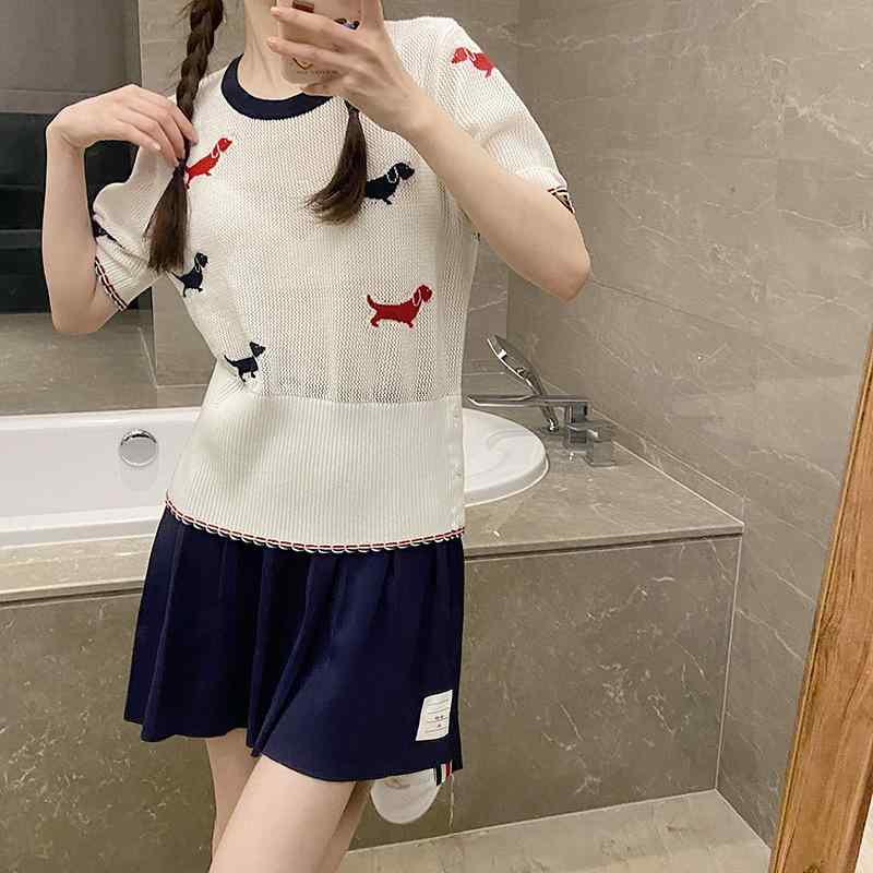 Tシャツ レディース 春夏 ラウンドネック 小犬 透かし編み かわいい プルオーバー ニット トップス 通気性2