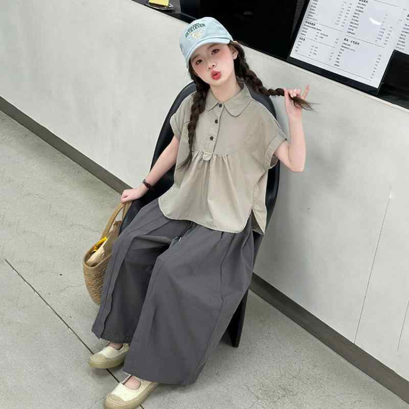 シャツ キッズ 女の子 子供 水洗綿 半袖 トップス ワイドレッグパンツ 夏服 上下 セットアップ 韓国 かわいい ゆったり 普段着 部屋着