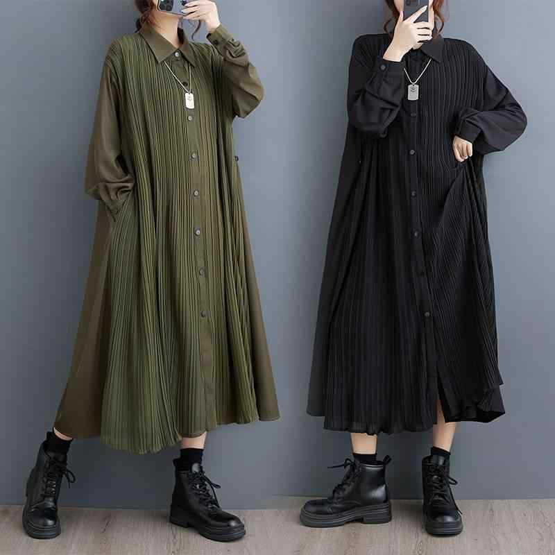 ワンピース レディース 長袖 日韓系 秋冬 ファッション 着痩せ プリーツ シャツ ロングスカート 切り替え2