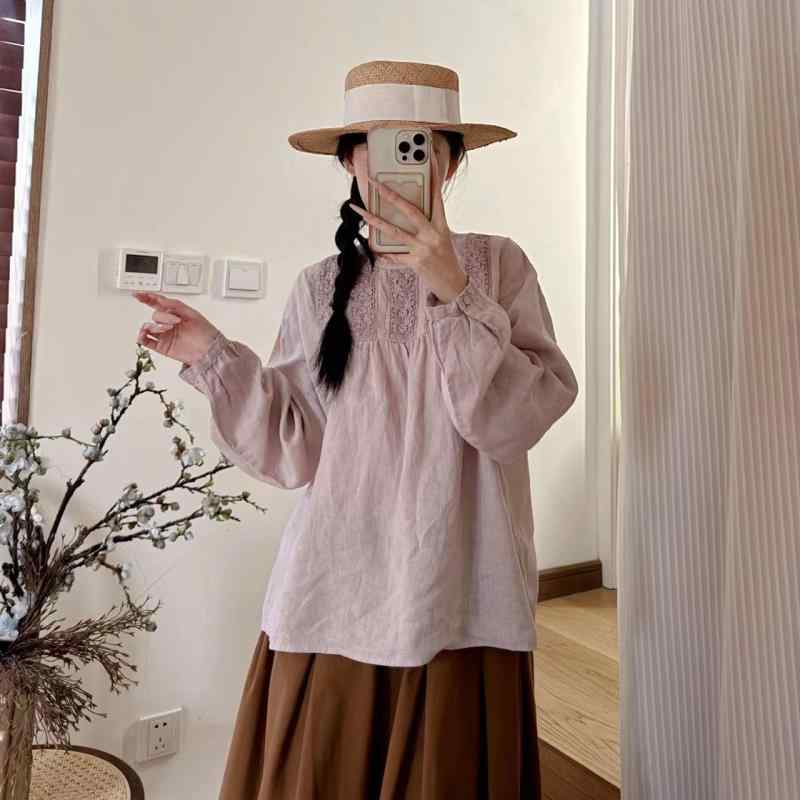 シャツ レディース 亜麻 リネン トップス 花柄 レース 森ガール ナチュラル カットソー ブラウス 春夏 ヴィンテージ風 エレガント フェミニン かわいい 5,931円
