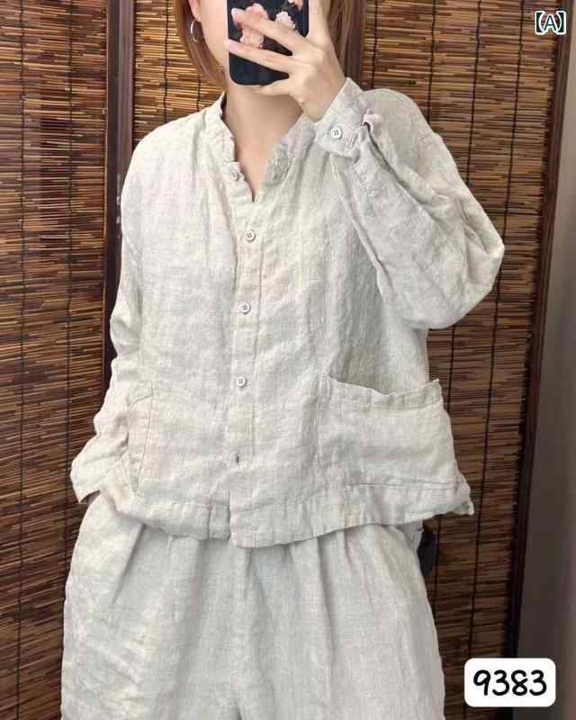 シャツ レディース 春夏 レトロ 文芸風 リネン アウター ゆったり 大きいサイズ ポケット付き カーディガン|ソファポテト