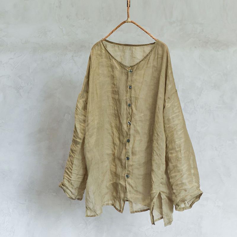 シャツ レディース 大きいサイズ 高密度 薄手 ?麻 リネン ロングシャツ 文芸 清新 ゆったり トップス2|ソファポテト
