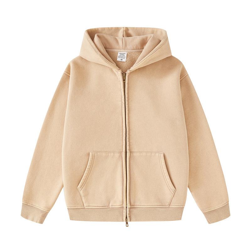 子供服 秋冬 裏起毛 ジップアップ パーカー 子供服 洗濯加工 フード付き アウター ストリート ブランド風 スウェット2