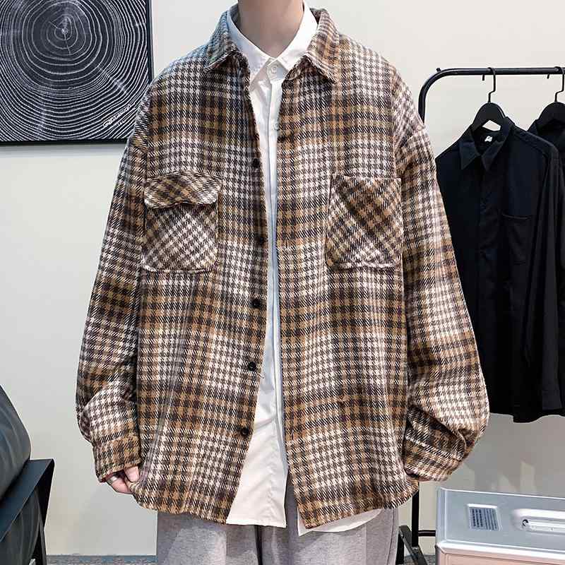 シャツ メンズ チェック柄 トップス ヒップホップ ファッション ゆったり カジュアル アウター 秋冬