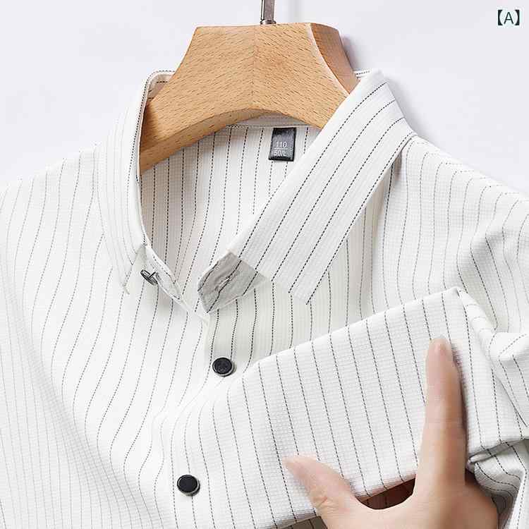 シャツ メンズ 男性用 トップス 接触冷感 薄手 ストライプ柄 尖った襟 ?松 大? 大きいサイズ ビジネス カジュアル