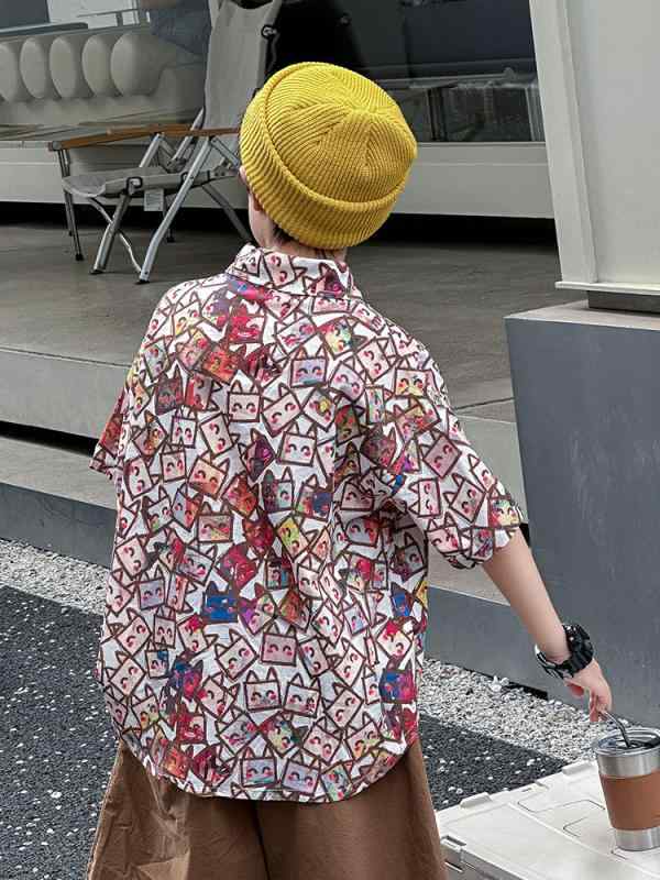 シャツ キッズ 男の子 子供服 半袖シャツ 湖州織里 ゆったり プリント柄 かわいい カジュアルスタイル