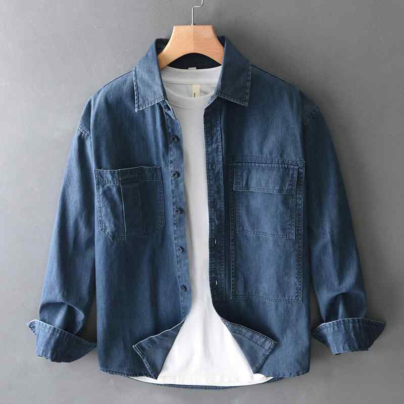 シャツ メンズ 男性用 デニムシャツ 長袖シャツ トップス ファッション カジュアル レトロ 古着風 ゆったり リラックス おしゃれ
