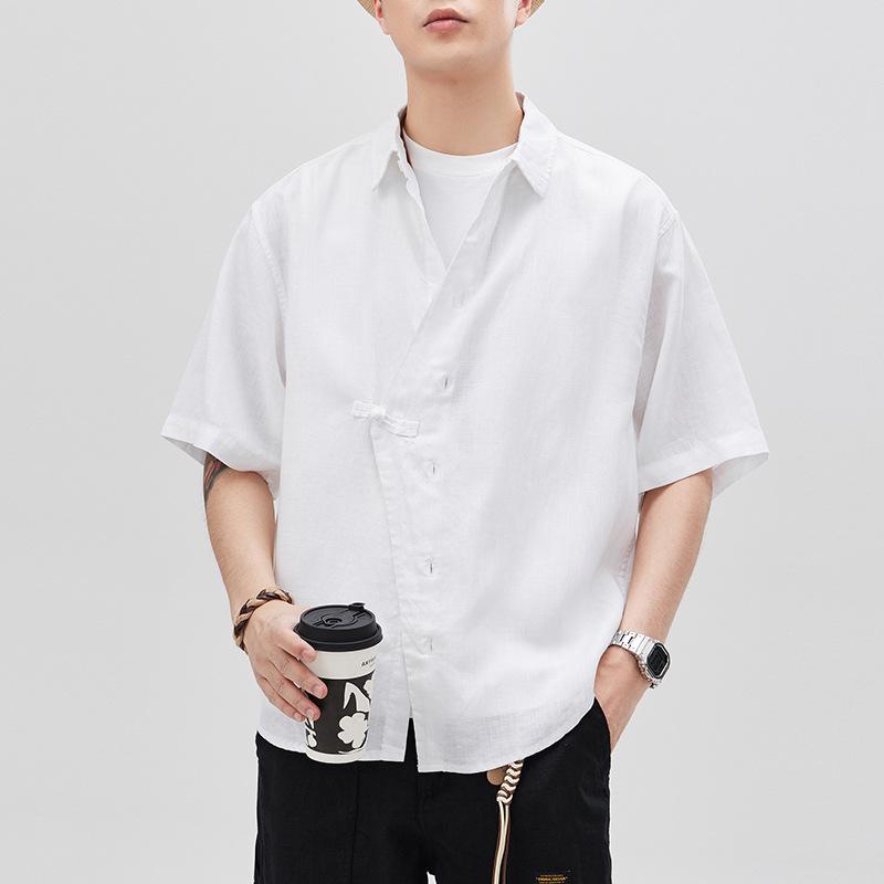 シャツ メンズ 男性用 新中式 レトロ リネン 麻 半袖シャツ カジュアルシャツ ゆったり 快適 おしゃれ トレンド トップス2
