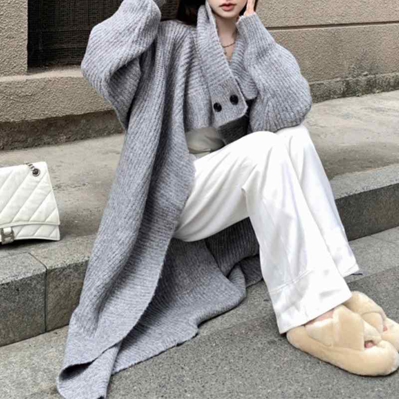 カーディガン レディース 秋冬 ニット カーディガン コート レトロ セーター 女性用 婦人服 大襟 ゆったり 厚手 あったか 羽織り 長袖 トップス アウター かわいい きれいめ 上品 エレガント 大人 オフィスカジュアル2