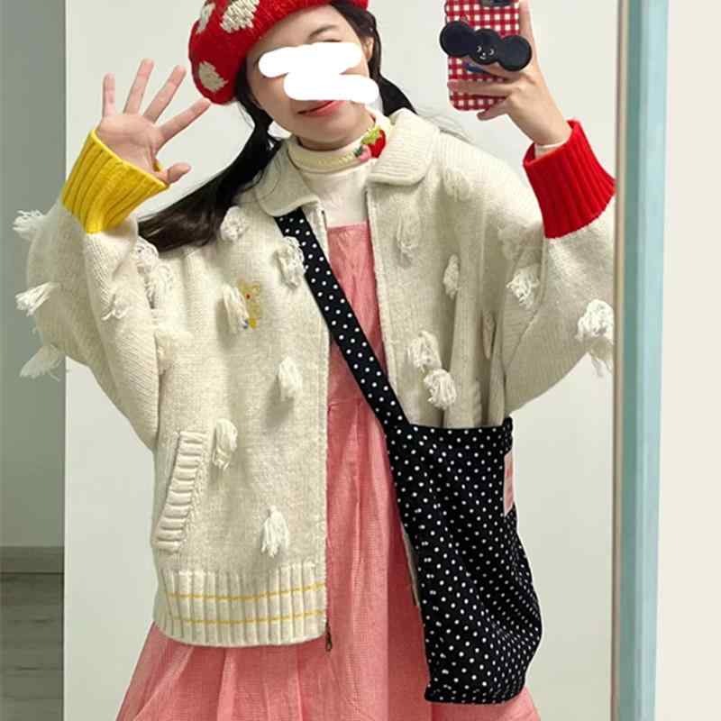編み物 レディース ジレー 秋冬 古着風 原宿 表どおり 心地好い ひな型 羽織り トップス フリンジ 可愛らしい2