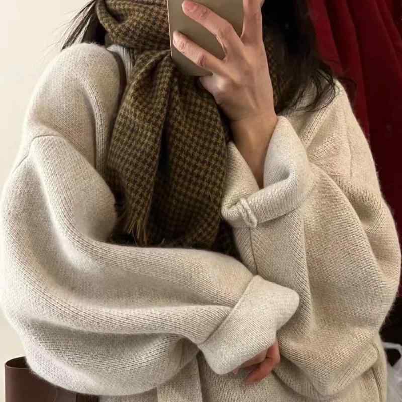 ニット カーディガン レディース ミドル丈 無地 ゆったり オーバーサイズ ドロップショルダー 通勤 オフィス 羽織り 高級感 細見え 着痩せ2|ソファポテト