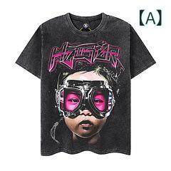 Tシャツ 子供服 外星人 メガネ プリント ウォッシュドブラック 半袖 トップス かわいい カジュアルスタイル