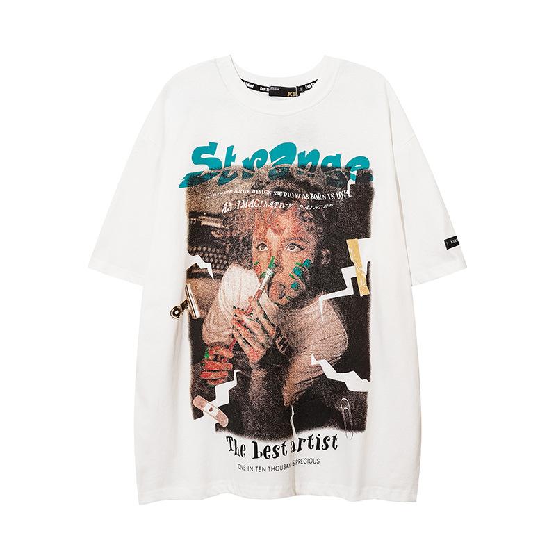 Tシャツ 男女兼用 美式 レトロ ペイント 男の子 デザイン カジュアル トップス2
