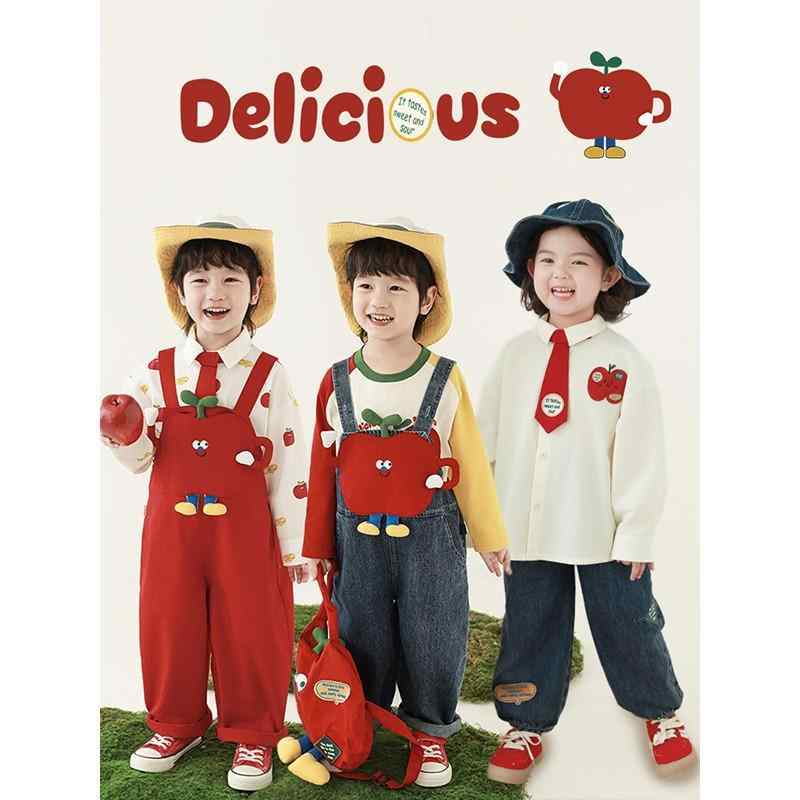 キッズ 男の子 セットアップ 長袖Tシャツ 丸首Tシャツ 襟付きシャツ サロペットパンツ 春秋